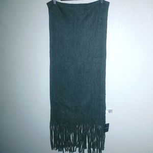 Lucky Brand 18x67 Cashmere Feel Wide Winter Scarf With Fringe in Pewter